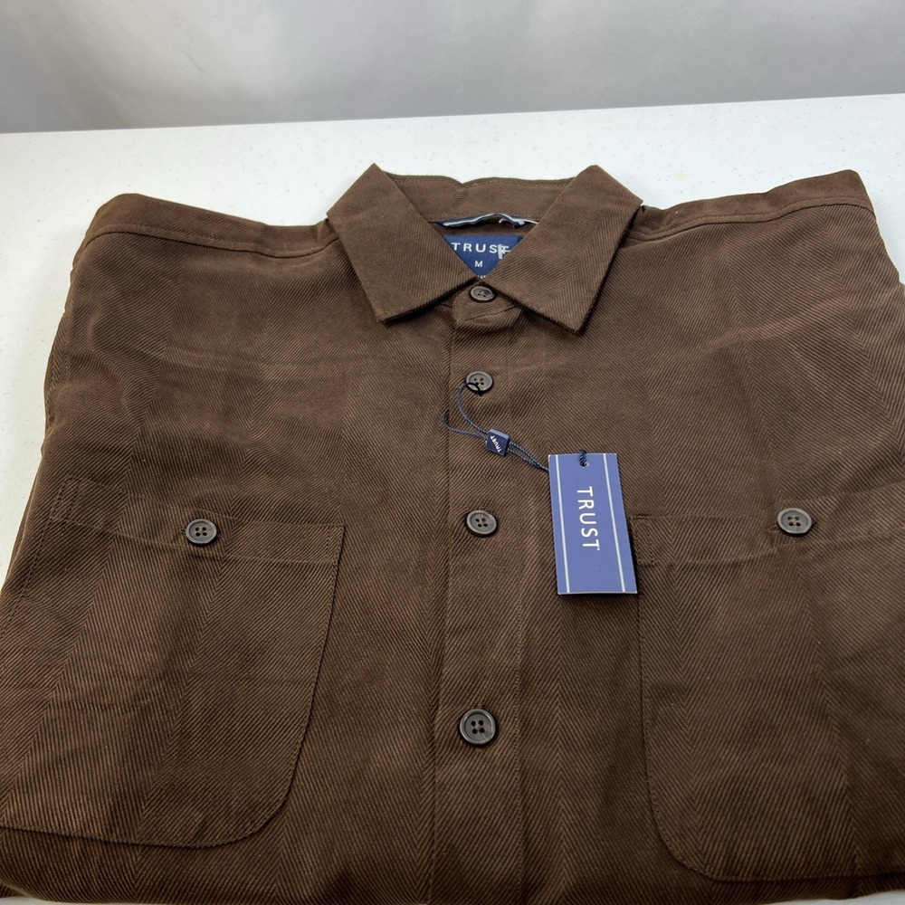 NWT Trust Mens Brown Long Sleeve Button‎ Up Business Shirt Size Medium